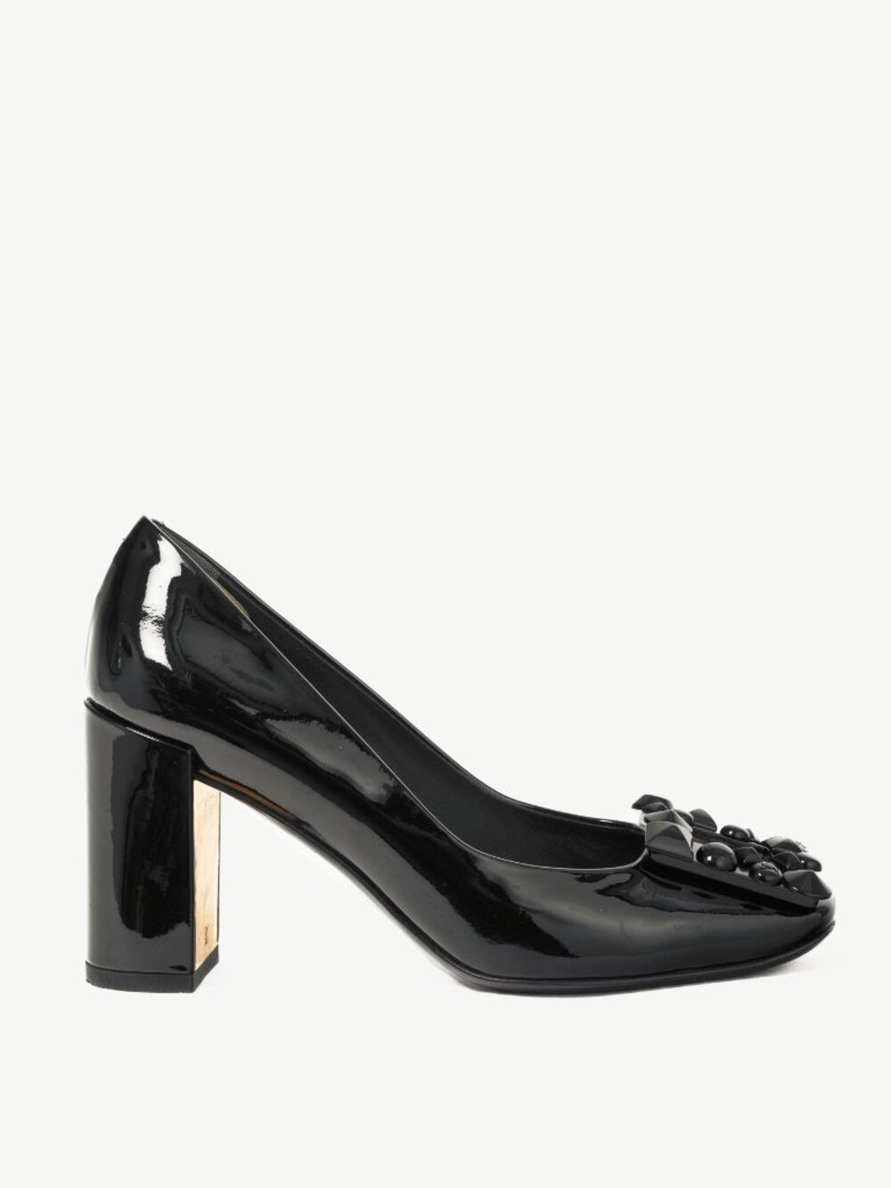 Louis Vuitton Black Patent Leather Embellished-Buckle Pumps